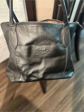 Lotus Black Pebbled Leather Laptop Tote - Structured Everyday Work Bag